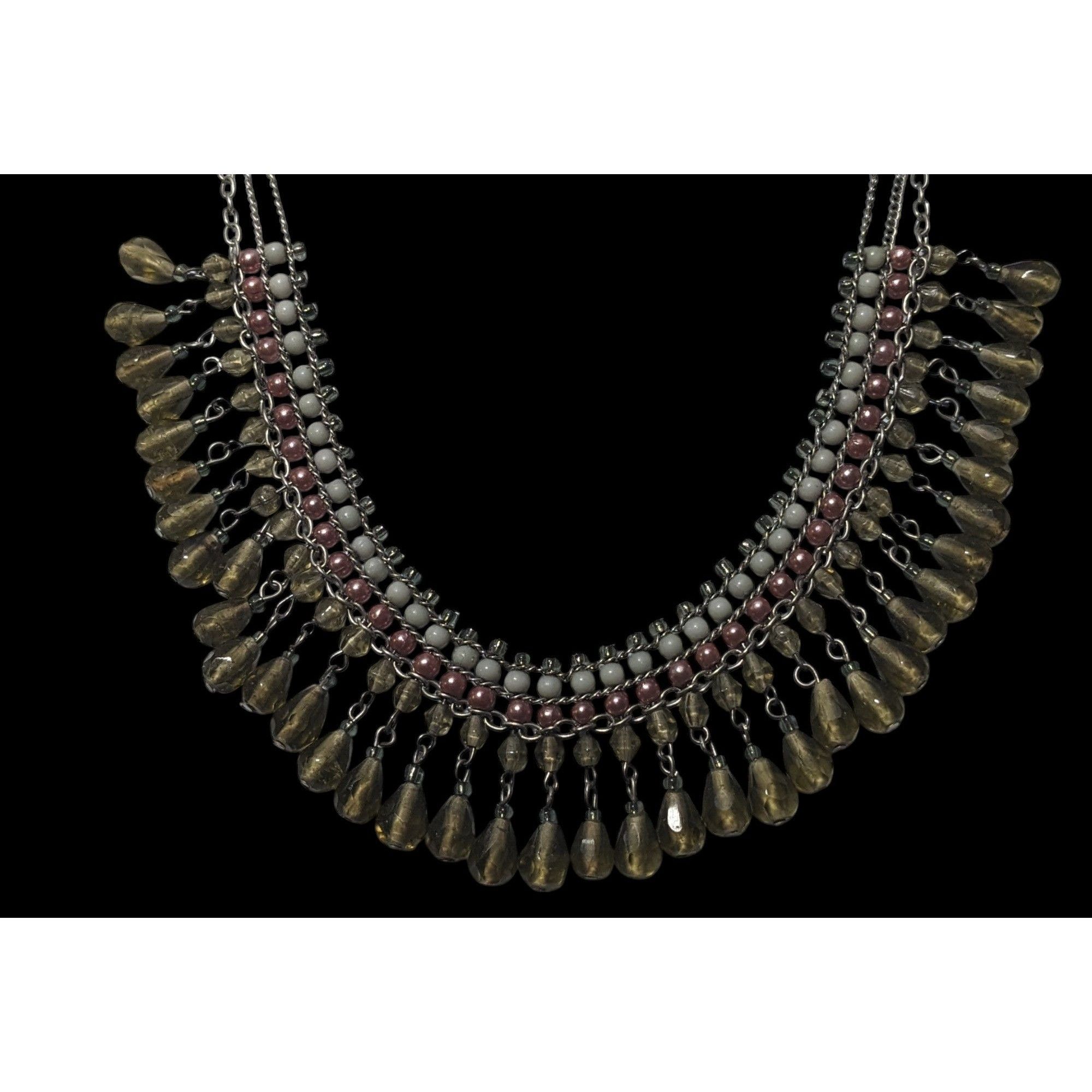 Other Handmade Vintage Bohemian Glass And Pearl Beaded Fringe Neck Size ONE SIZE - 3 Thumbnail
