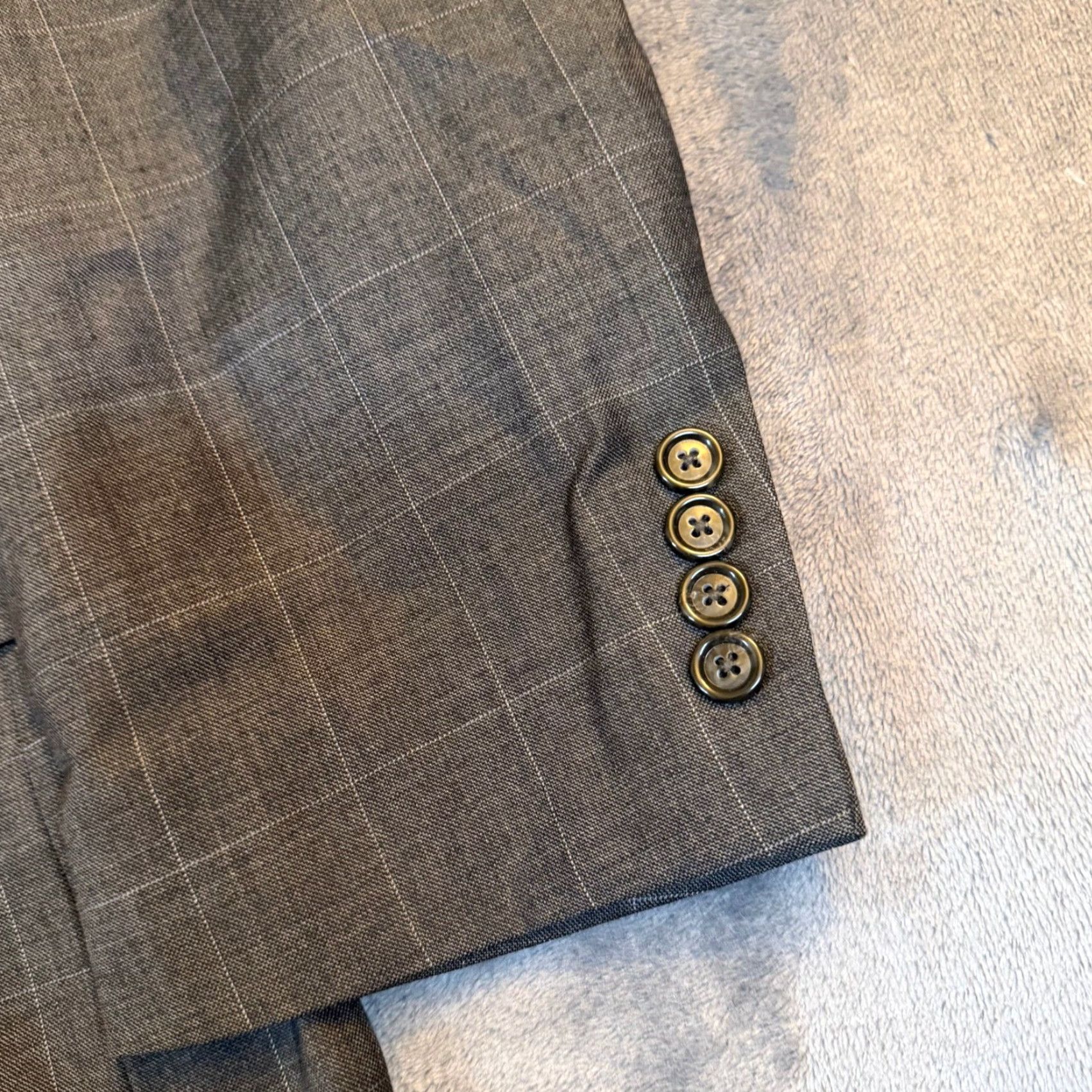 Jos. A. Bank Jos. A. Bank Grey Windowpane Two Button Blazer Sport Coat Wool Mens 46L Size 46R - 7 Thumbnail