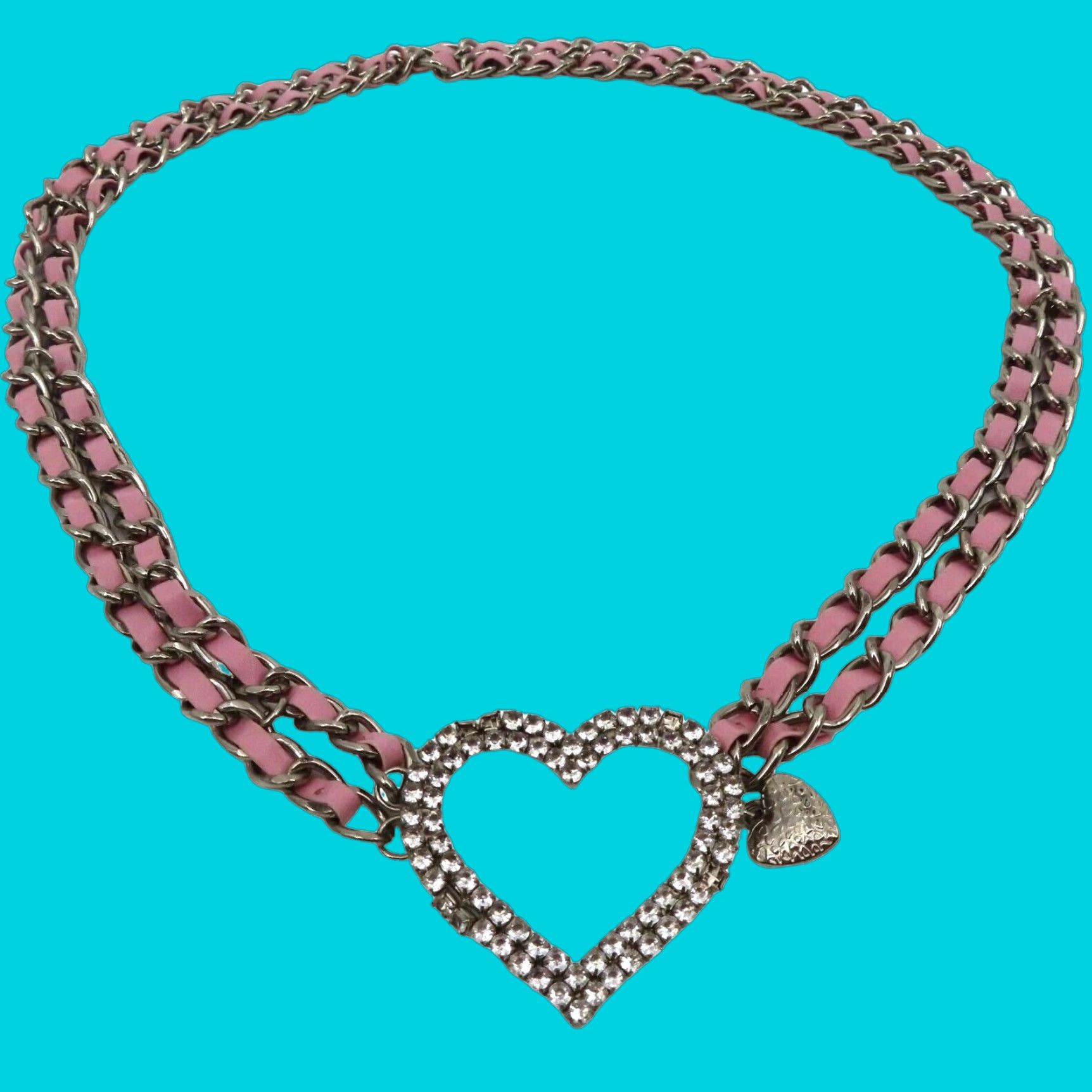 Vintage VINTAGE Silver Tone Metal Rhinestone Heart Chain Waist Belt Womens OSFM One Size Size ONE SIZE - 1 Thumbnail