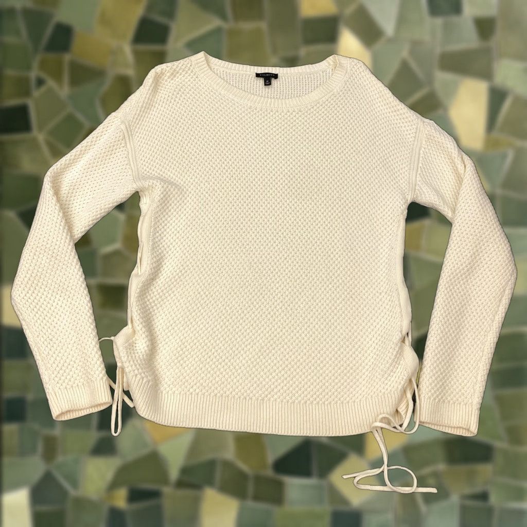Talbots TALBOTS Sweater Womens Medium Ivory Crewneck Lace-Up Knit Pullover Size M / US 6-8 / IT 42-44 - 1 Thumbnail