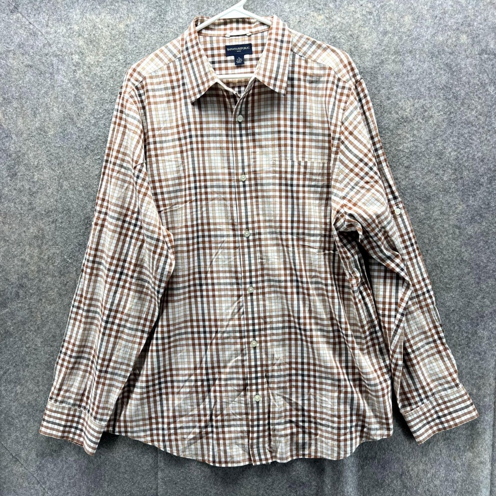 Banana Republic Banana Republic Shirt Men XL Beige Plaid Button-Down Collar-Long Sleeve Casual Formal Workwear Shirt-Size XL Mens Size US XL / EU 56 / 4 - 2 Thumbnail
