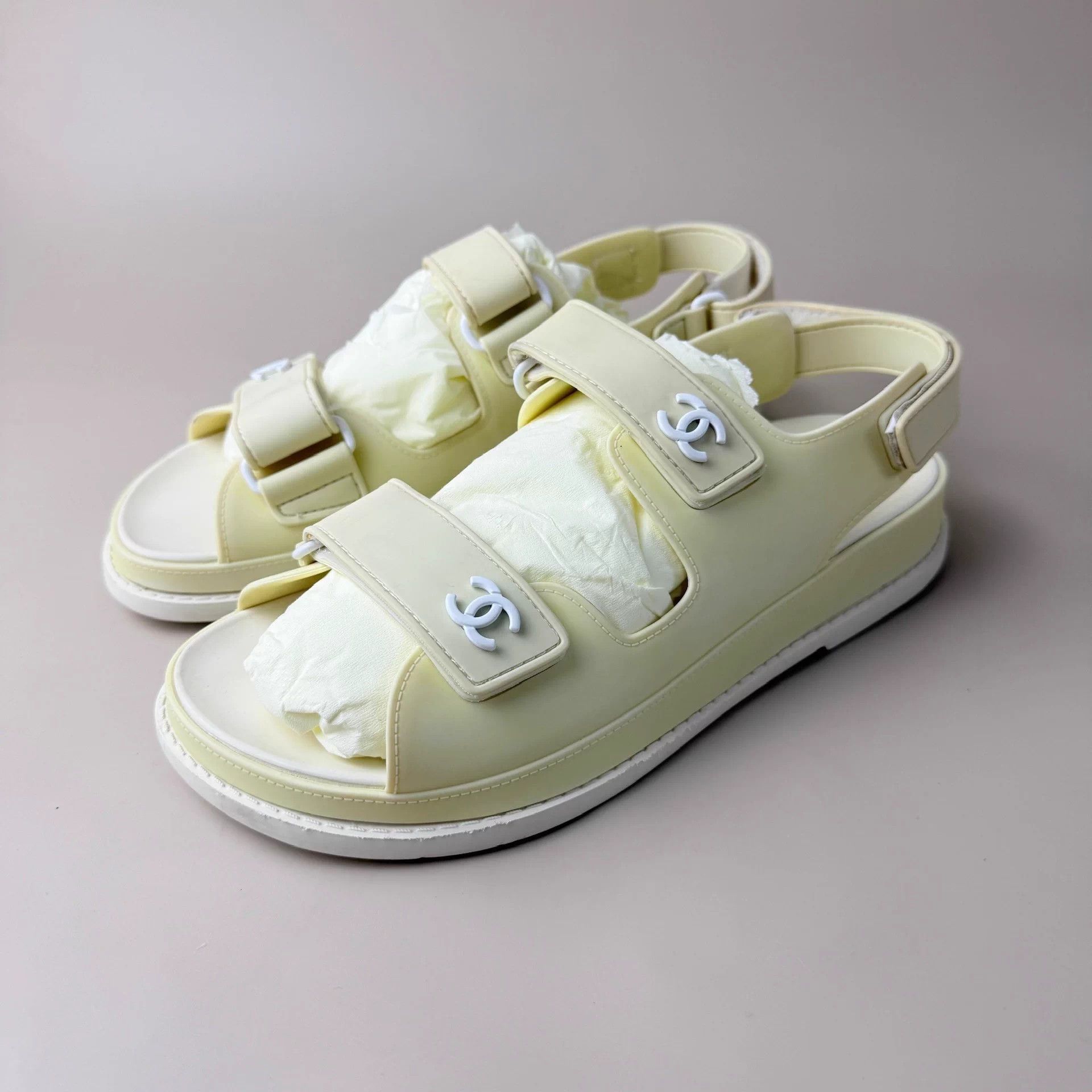 Chanel CHANEL Yellow CC Velcro Strap Sandals 37 Size US 6.5 / IT 36.5 - 1 Thumbnail