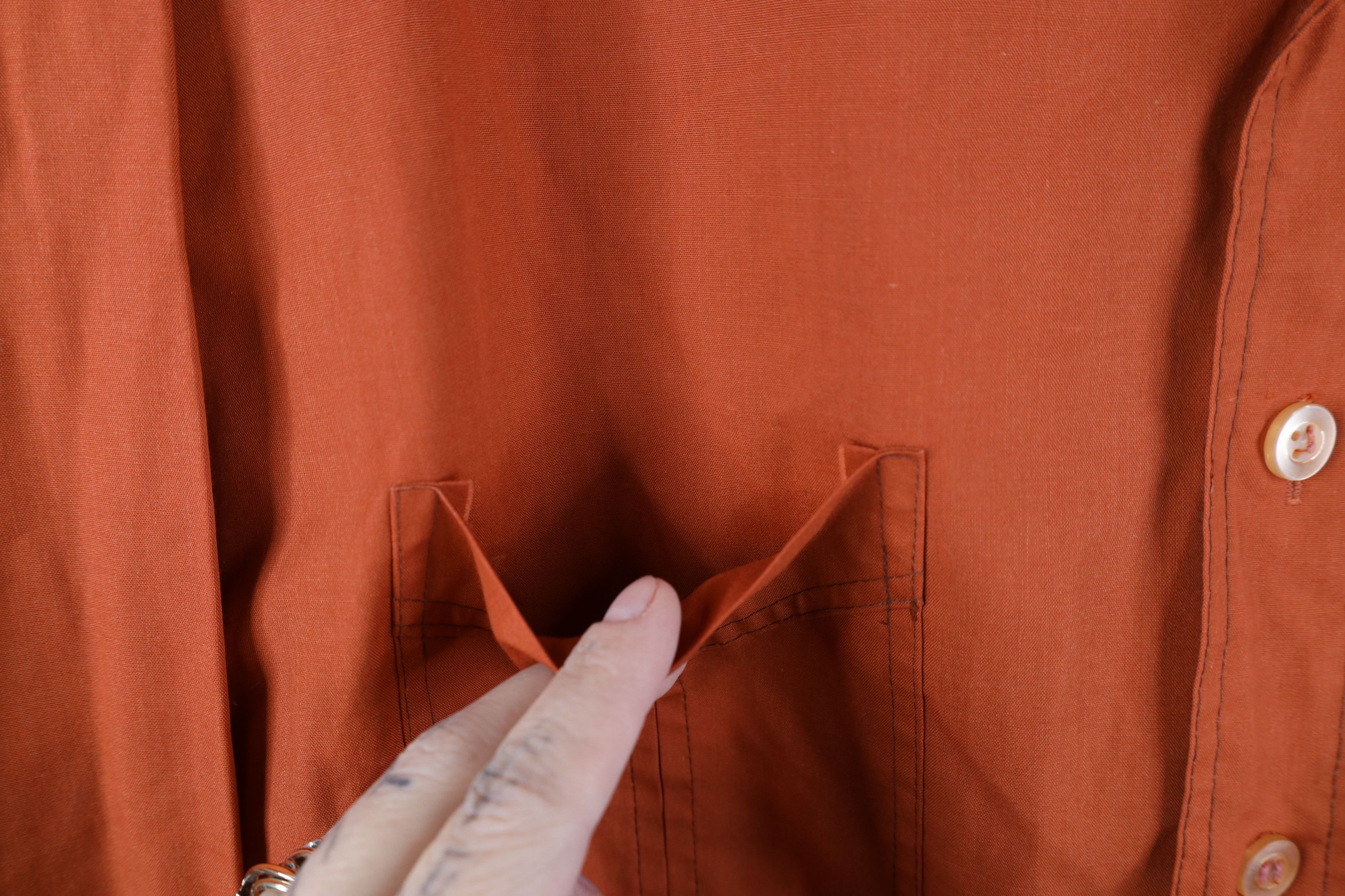 Vintage Vintage 70s Streetwear Thrashed Collared Button Shirt Orange Size US L / EU 52-54 / 3 - 6 Thumbnail