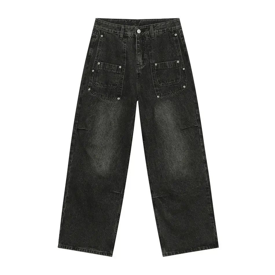 Japanese Brand Retro loose straight leg patchwork pocket jeans Size US 32 / EU 48 - 6 Thumbnail