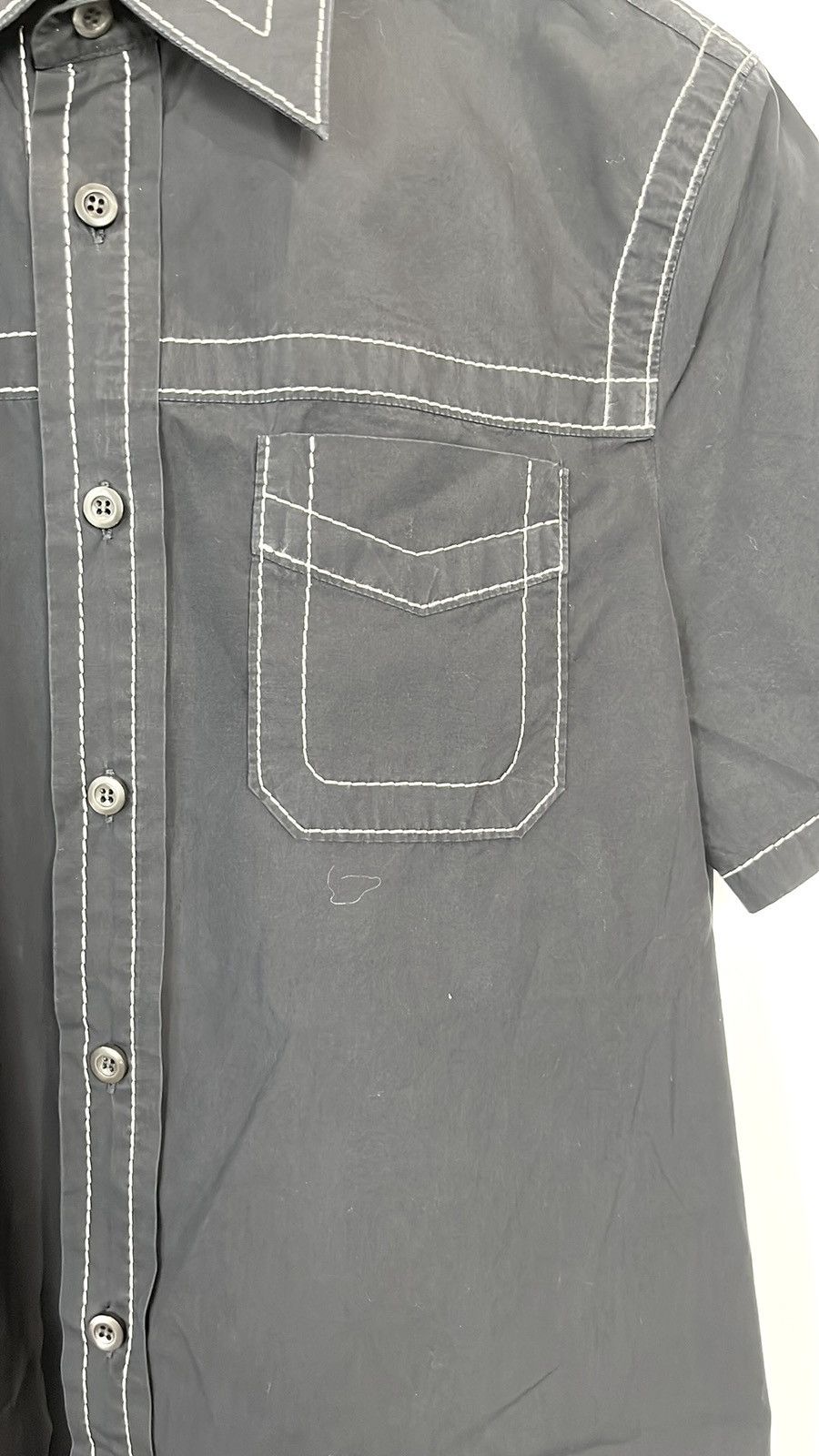 Prada Prada SS/15 Navy Topstitched Buttoned Short-Sleeve Shirt Size US M / EU 48-50 / 2 - 4 Thumbnail