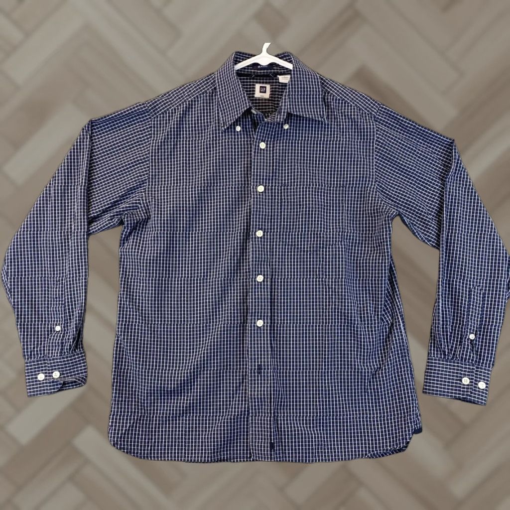 Gap Gap Men's Dress Shirt S Small Long Sleeve Check Blue Navy 75-35 Size 36R - 1 Thumbnail
