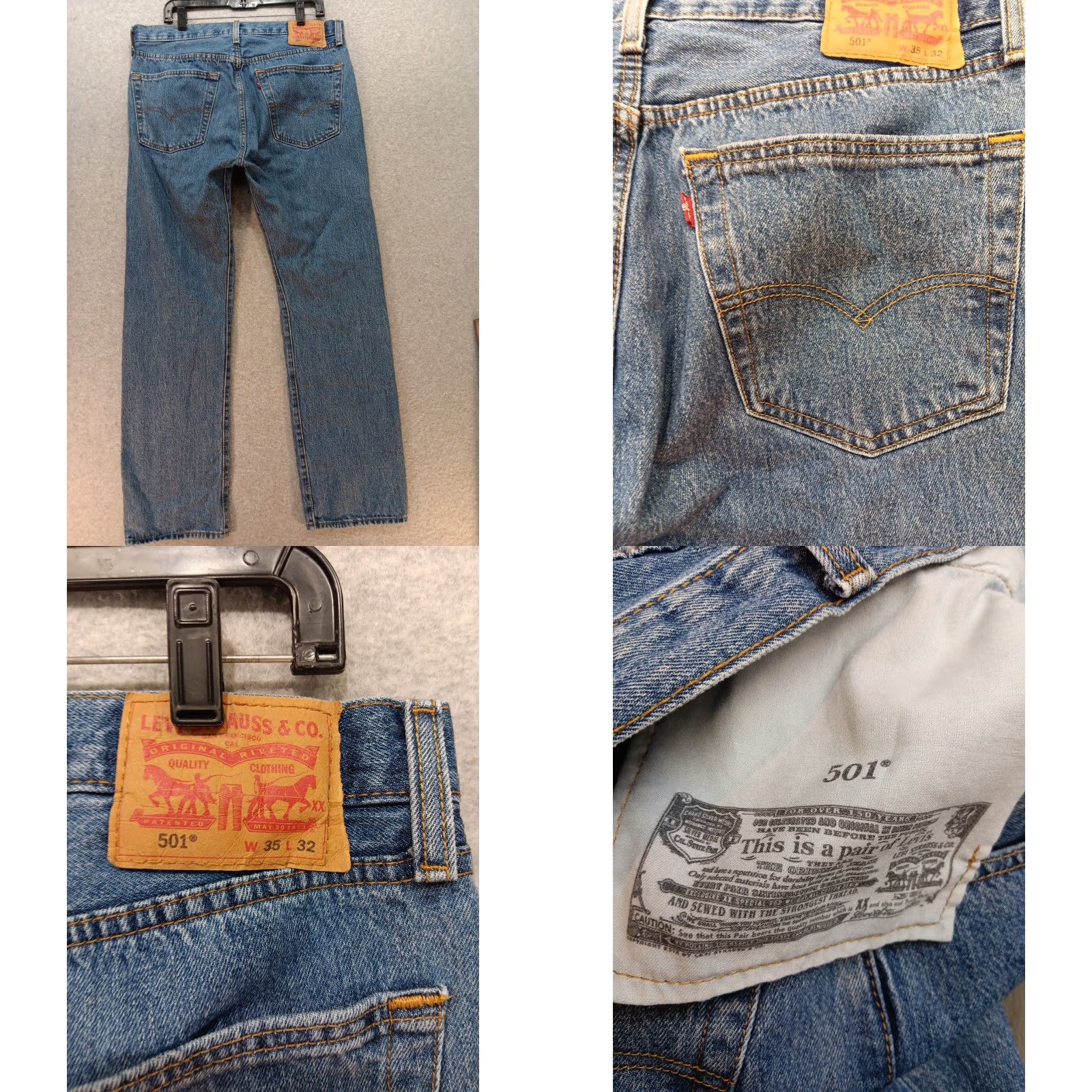 Levi's Levi's 501 Jeans Mens 35x32 Blue Medium Wash Button Fly Regular Straight Denim 5-Pocket GUC Men Size US 35 - 8 Thumbnail