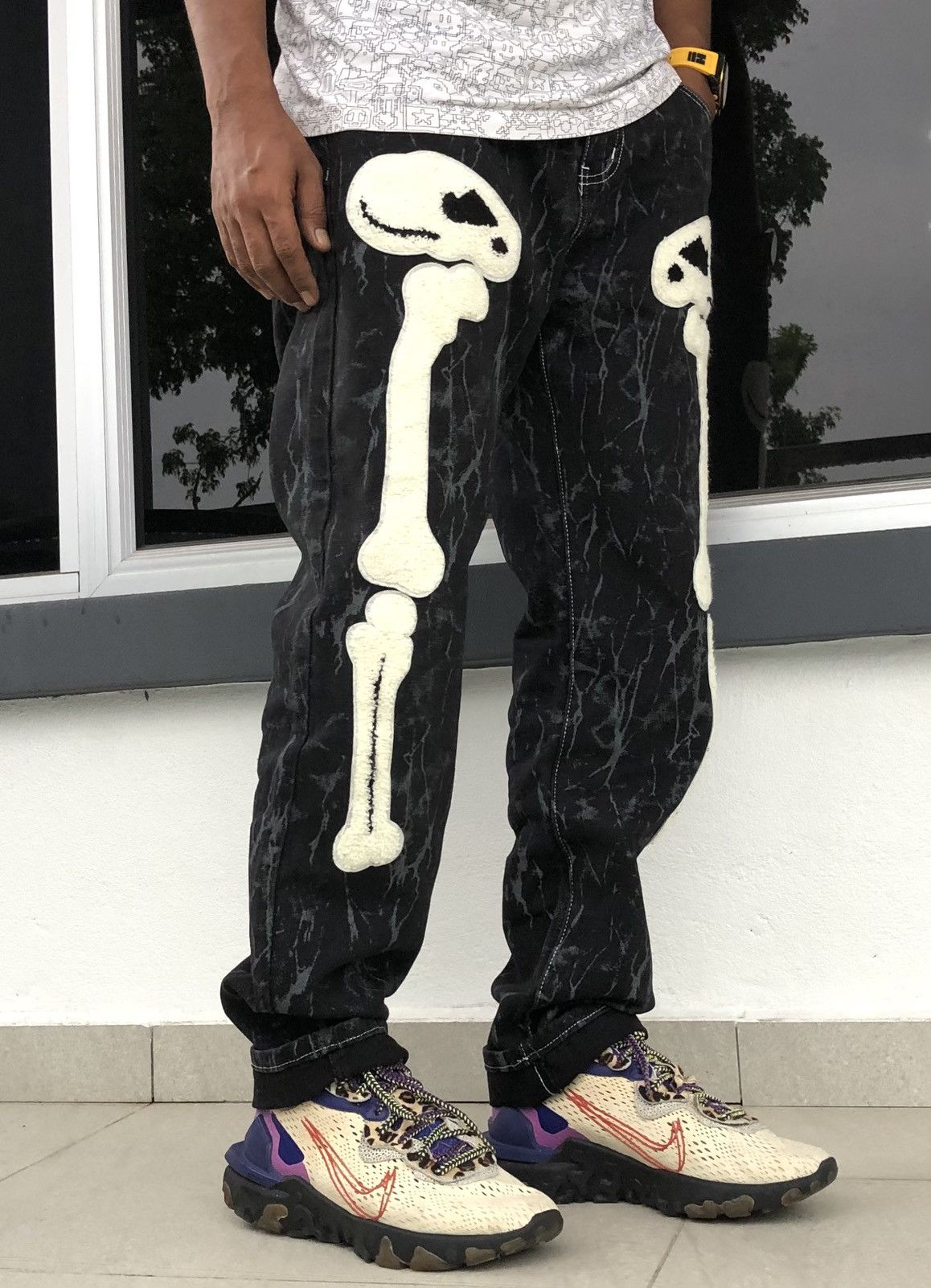 Japanese Brand Japanese Black Bone Print Zipper-Pocketed Casual Punk Jeans Size US 36 / EU 52 - 7 Thumbnail