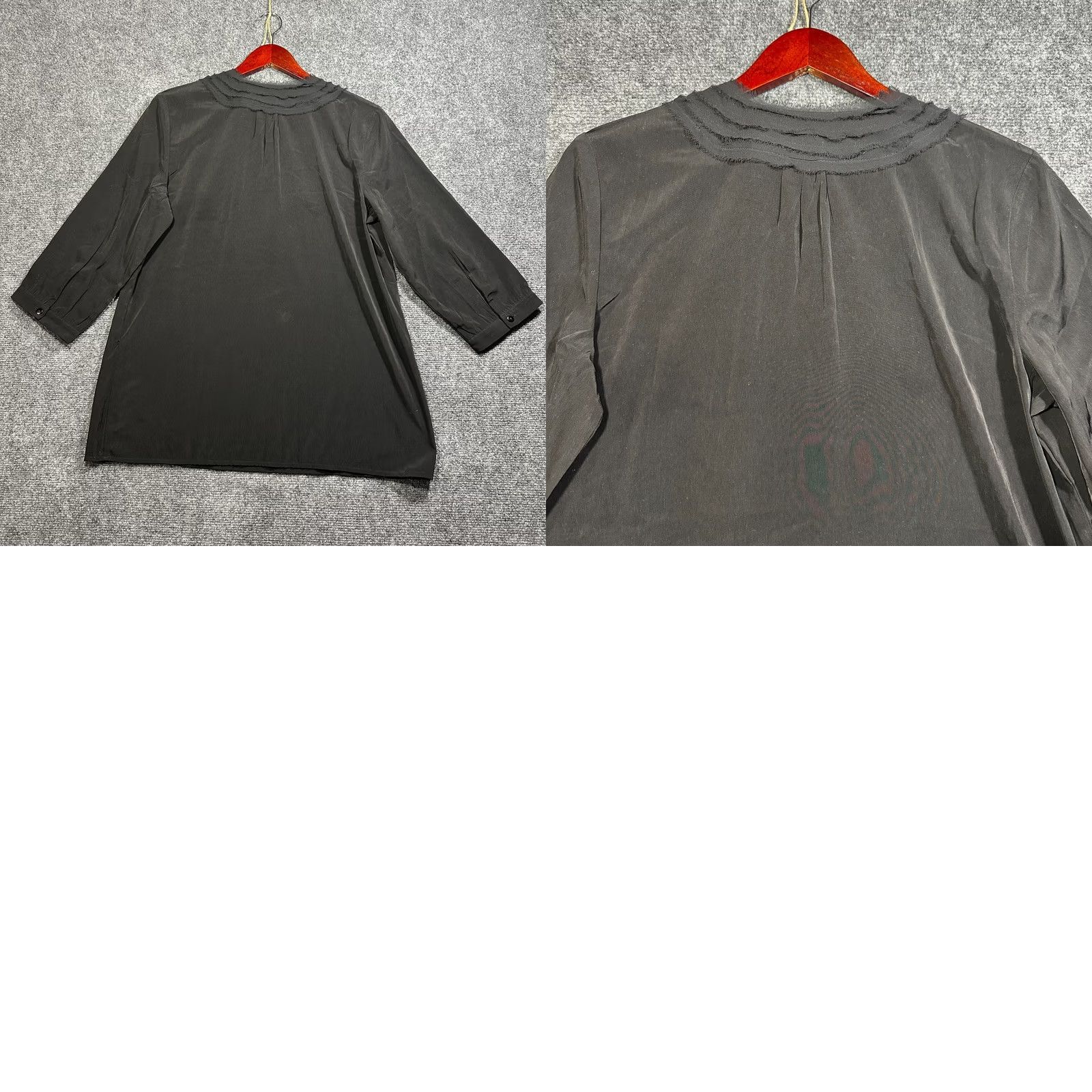 Vintage Chicos Blouse Women's Medium Black V-Neck 3/4 Sleeve Pullover Notched Neck Button Cuffs Size M / US 6-8 / IT 42-44 - 8 Thumbnail