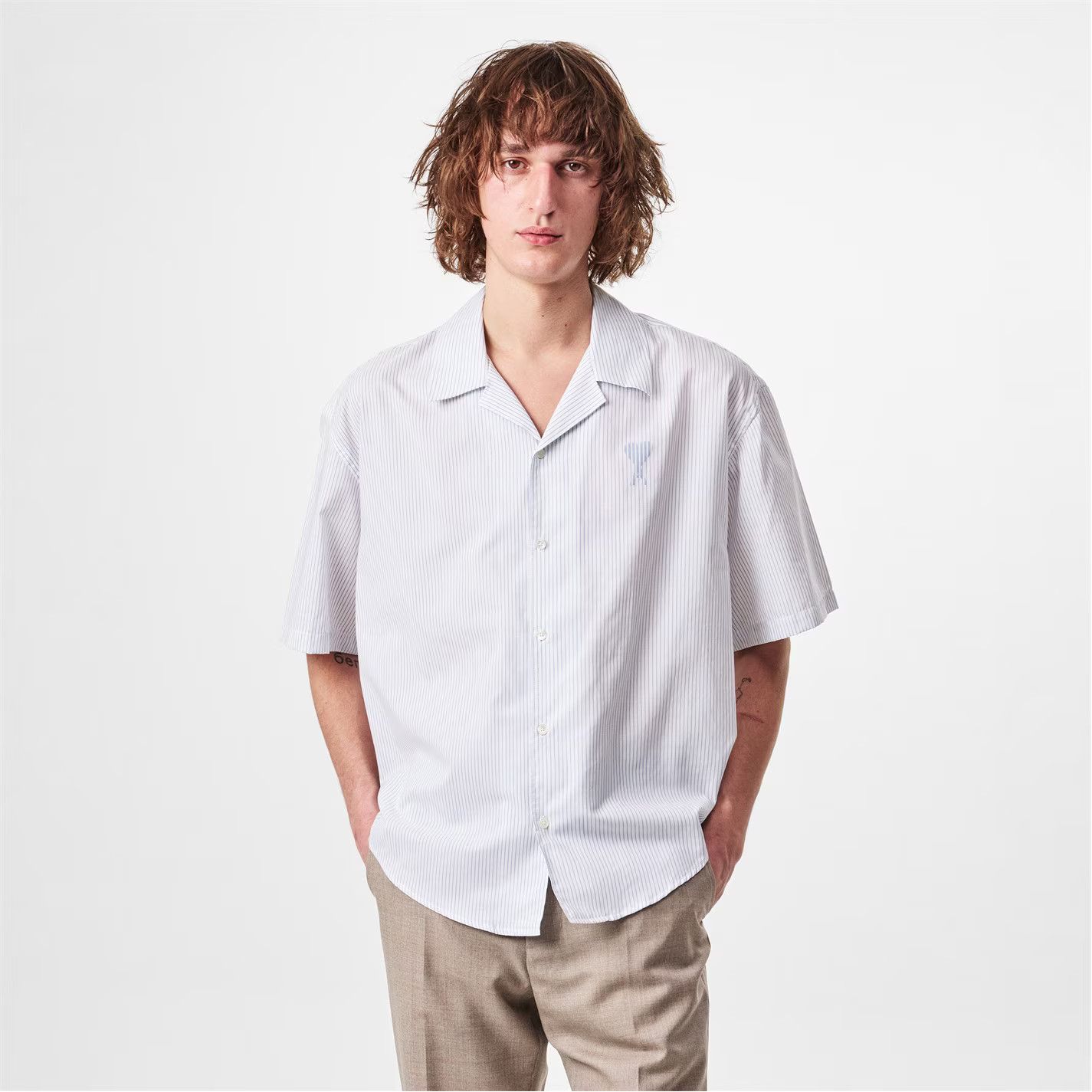 AMI o1g2r1mq0326 Stripe Shirt in White/Blue Size US XL / EU 56 / 4 - 3 Thumbnail
