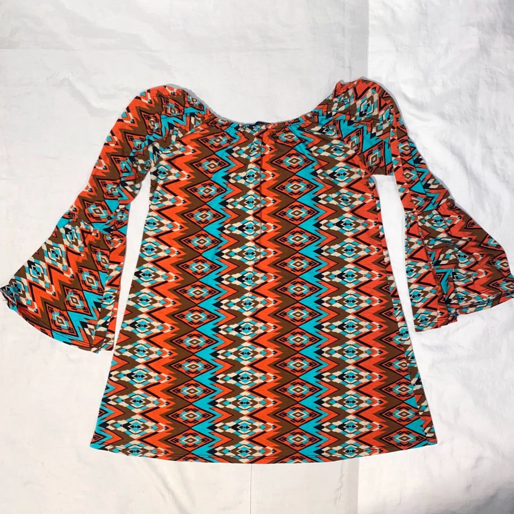 Bell Turquoise Haven Dress Southwestern Midi 3/4 Sleeve Bell Ruffle Print Size M Women Feminine Casual Shirt? Size M / US 6-8 / IT 42-44 - 7 Thumbnail