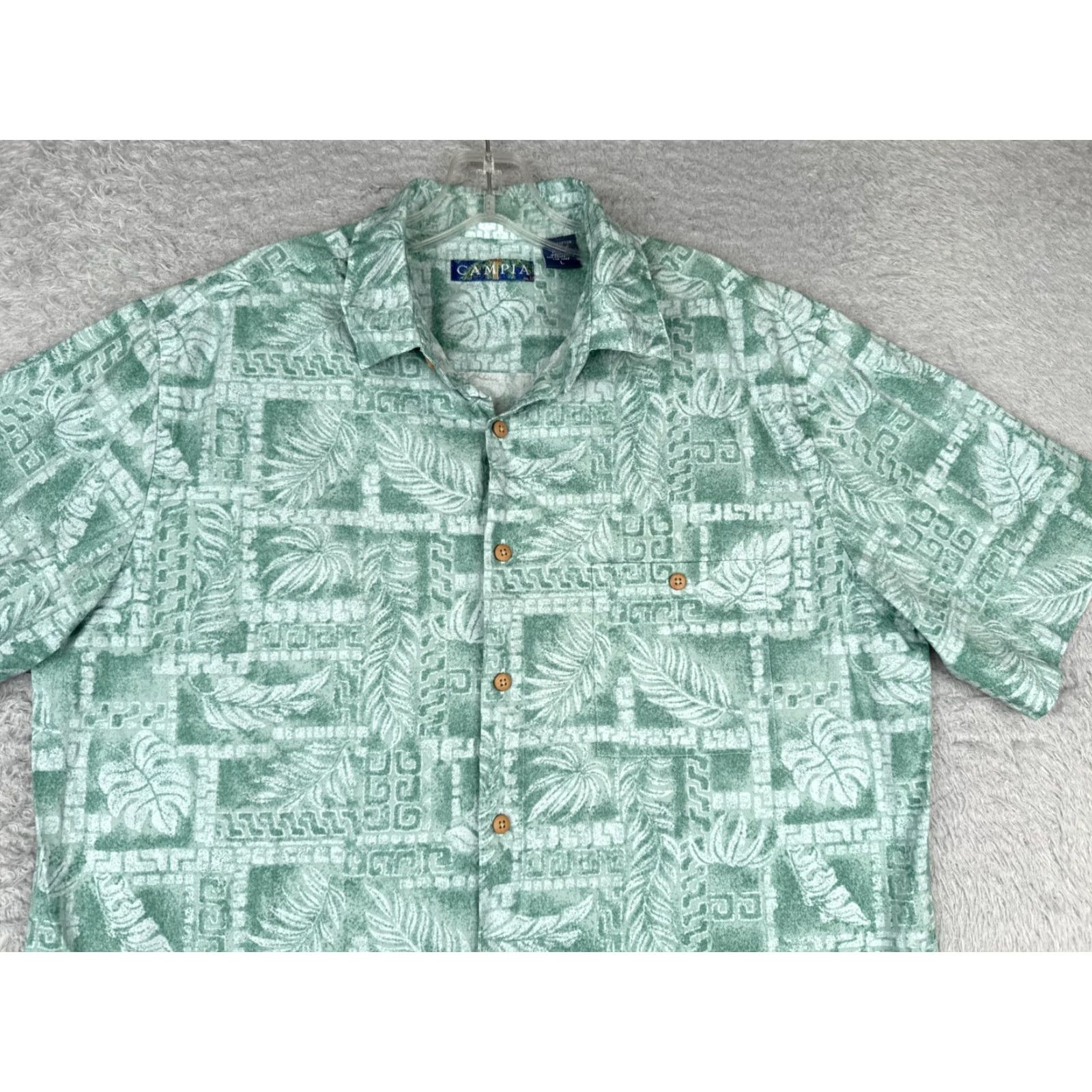 Vintage Campia Shirt Men Large Green Hawaiian Floral Leaf Button Up 100% Cotton Size US L / EU 52-54 / 3 - 4 Thumbnail