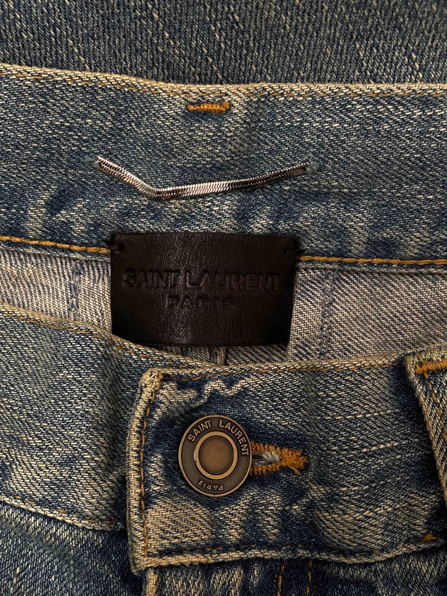 Saint Laurent Paris SLP Washed Blue Jeans 31 Knee Slit NWT Size US 31 - 3 Thumbnail