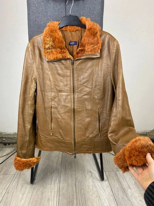 2000s Society Team vintage real soft leather Y2k fur jacket