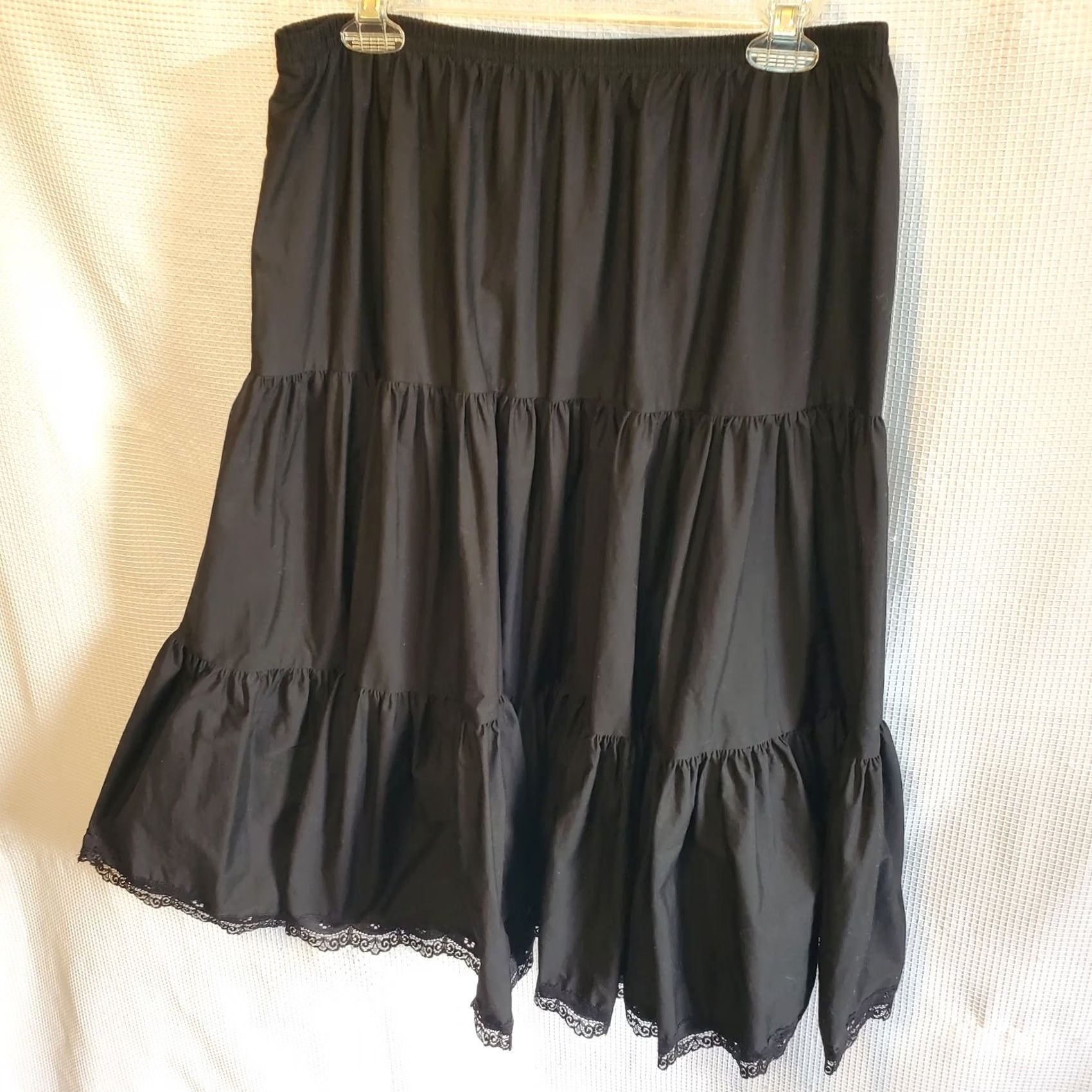 Vintage VINTAGE Womens Large Black Tiered Full Circle Skirt Lace Trim Whimsygoth Summer Pettiskirt Midi Party/Cocktail Womens Girls/Boys? Size 36" / US 14 / IT 50 - 2 Thumbnail