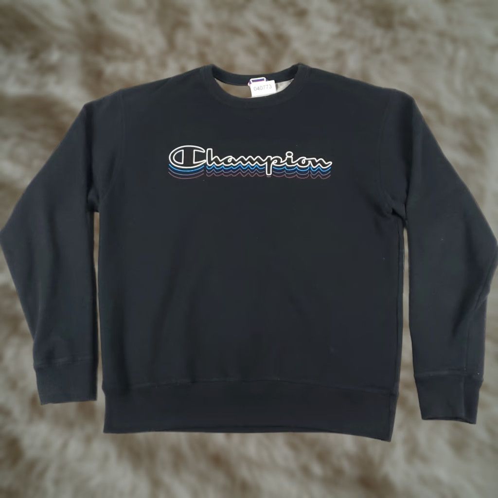 Champion VINTAGE Champion Mens Large Black Pullover Sweater Casual Knit Sweatshirt Logo Zipper All Seasons Size US L / EU 52-54 / 3 - 1 Thumbnail