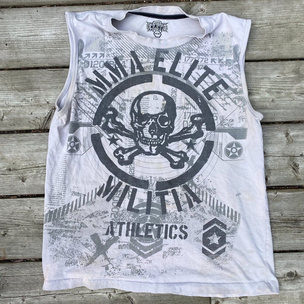 Vintage Vintage Y2K MMA Elite Graphic T Shirt Skull Medium White Size US M / EU 48-50 / 2 - 1 Thumbnail