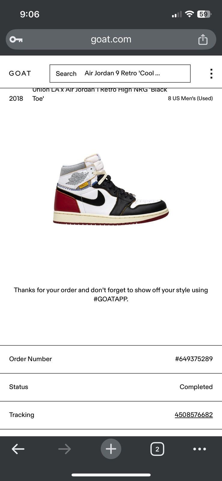 Jordan Brand Union LA x Air Jordan 1 Retro High NRG 'Black Toe' Size US 8 / EU 41 - 2 Thumbnail