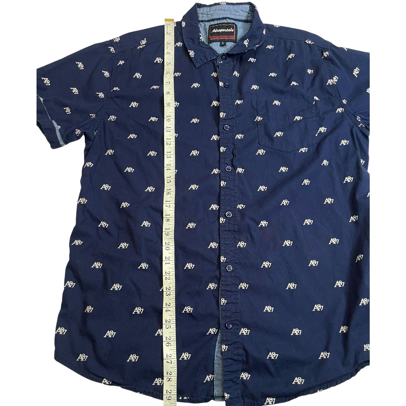 Aeropostale Aeropostale A87 Men’s Short Sleeve Button Up Shirt Navy Blue Size US L / EU 52-54 / 3 - 10 Thumbnail