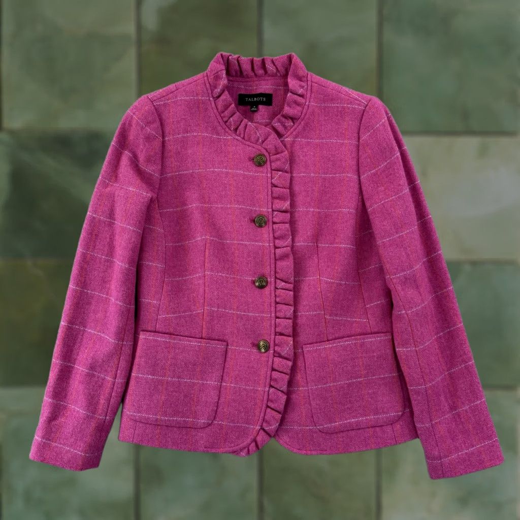 Talbots Talbots Blazer Women's 4 Pink Check Wool Blend Ruffle NWT Business Preppy Jacket Short Sleeve Vintage: No Men's Women’s? Size S / US 4 / IT 40 - 1 Thumbnail