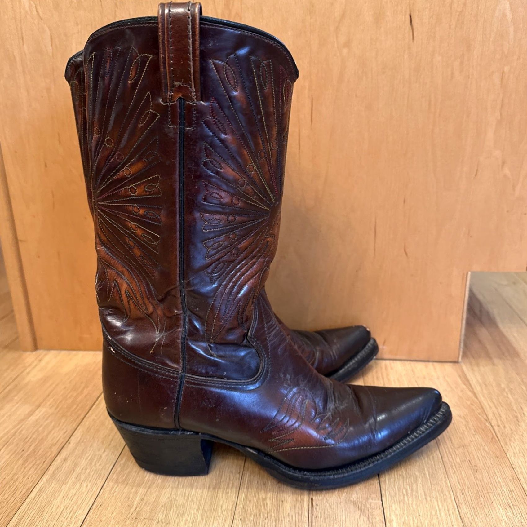 Vintage VINTAGE Texas Cowboy Boots Patent Thunderbird Peacock Stitching Leather Upper Leather Boot Size 9D Mens Brown Western Cowboy Boots Size US 9 / EU 42 - 5 Thumbnail