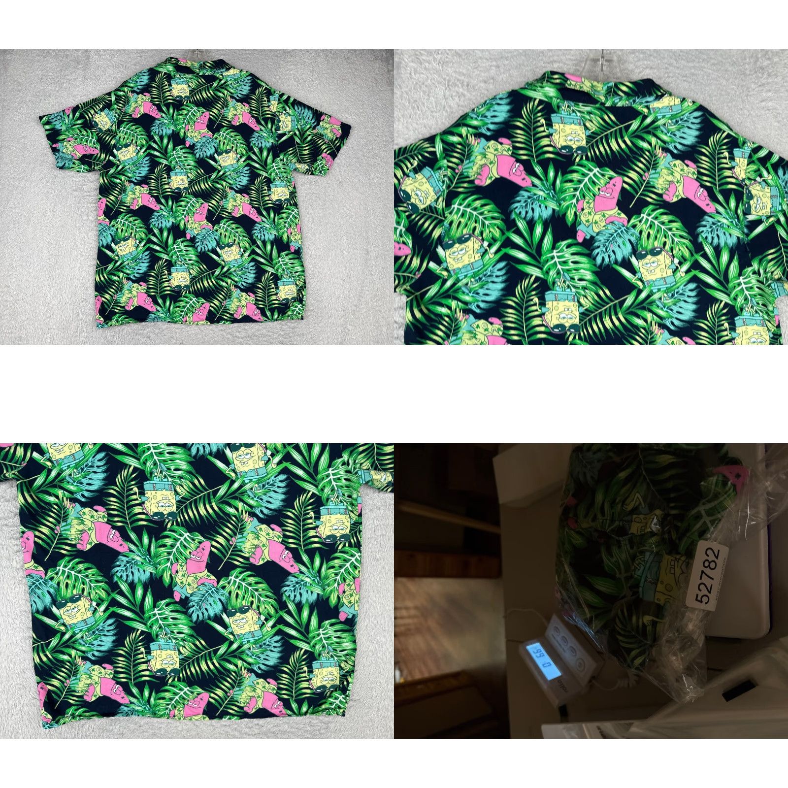 Vintage Spongebob Squarepants Shirt Men Extra Large Green Floral Hawaiian Rayon Size US XL / EU 56 / 4 - 9 Thumbnail