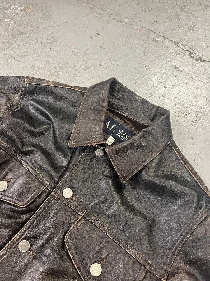 Armani 2000s Armani Trucker Faded Brown Leather Buttoned Jacket Size US M / EU 48-50 / 2 - 5 Thumbnail