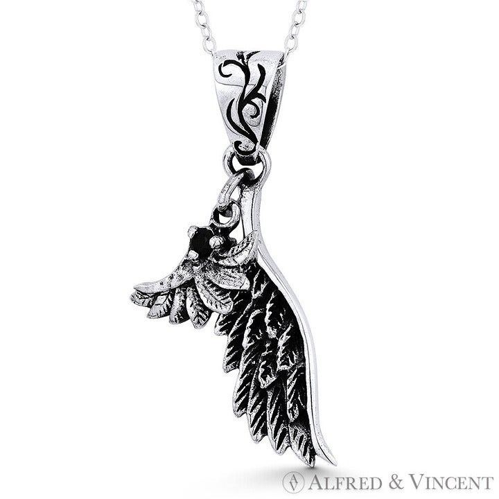 Other Angel's Wing & Feather Charm w/ CZ 39mm Pendant Size ONE SIZE - 1 Preview