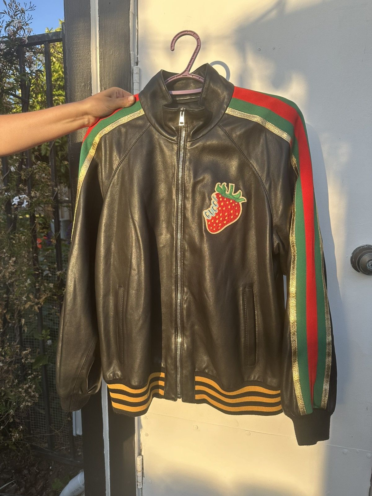 Gucci GUCCI Strawberry Patch Leather Bomber Jacket Size L / US 10 / IT 46 - 7 Thumbnail