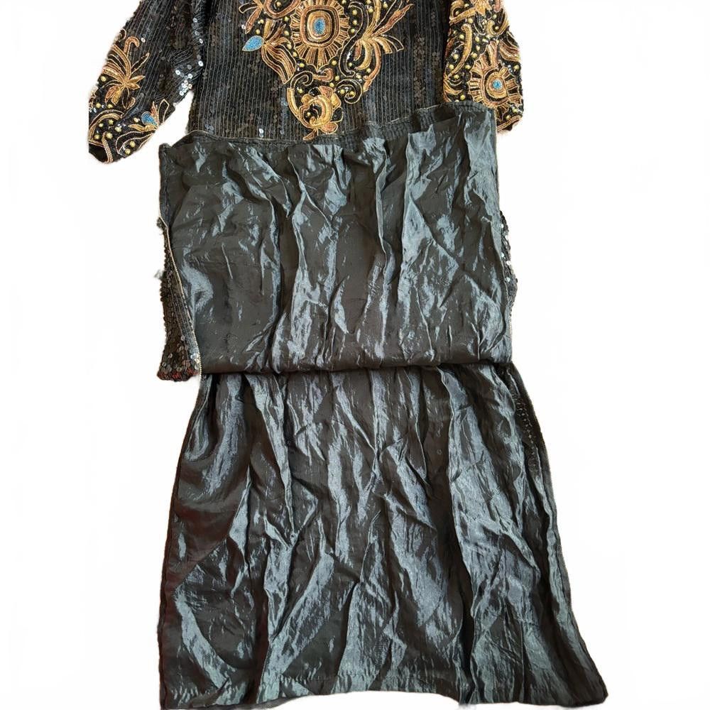 Designer Vintage 1980s Sequin/Beaded pure silk Cocktail Gown Size L / US 10 / IT 46 - 5 Thumbnail