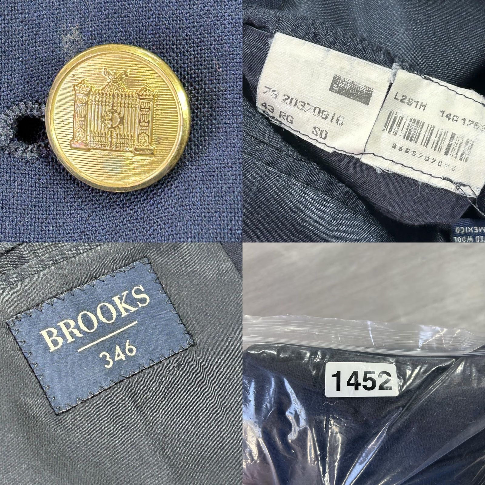 Brooks Brooks 346 Blazer Mens 44 Navy 100% Worsted Wool Sport Coat Jacket Gold Buttons Size 44R - 9 Thumbnail
