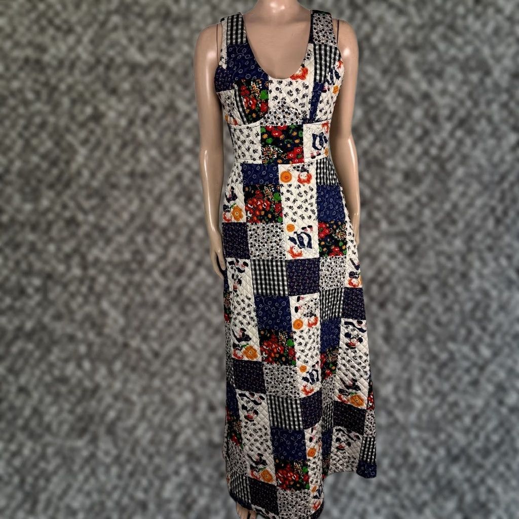 Vintage VINTAGE Mr. Topper Dress Cotton Maxi Patchwork Print Quilted 70s Women's 9 P3-8 Size 4XL / US 24-26 - 1 Thumbnail
