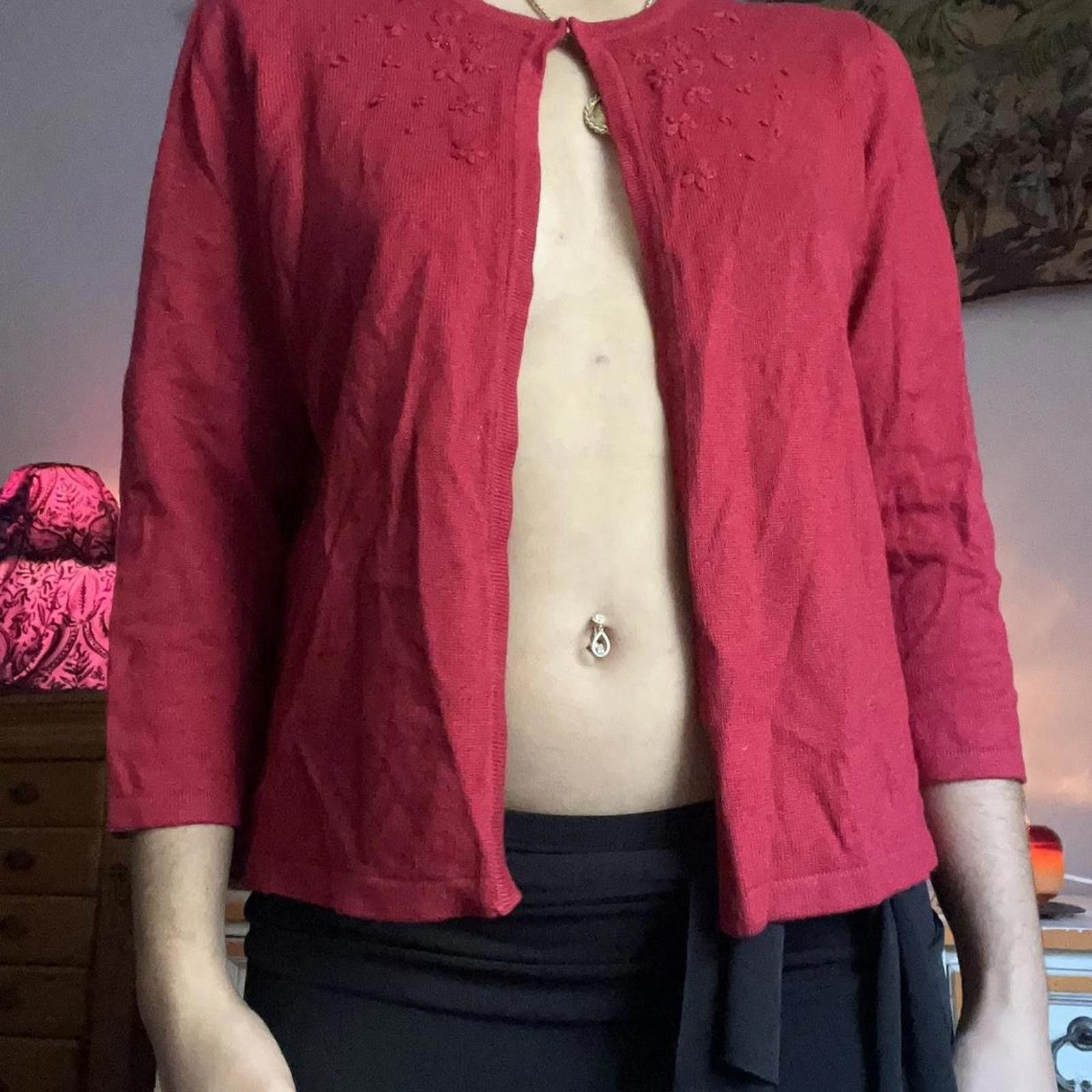 Other Red cardigan with tiny embroidered flowers #cottagecore Size S / US 4 / IT 40 - 2 Thumbnail