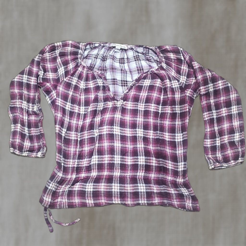 Vintage American Rag Purple Plaid Shirt Long Sleeve Shirt Adult Women's S Small Size S / US 4 / IT 40 - 1 Thumbnail