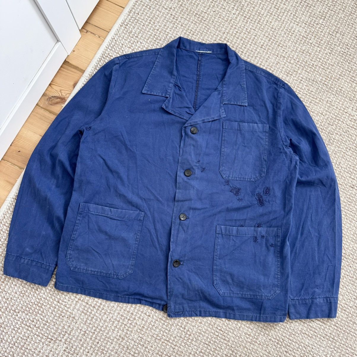 70s French Sewn Up Repaired Vintage Faded Work Jacket