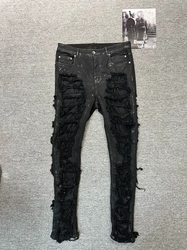 Rick Owens Distressed Black Denim Pants