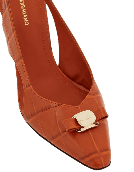 Salvatore Ferragamo o1s1rm0924 Mini Bow Slingback Pumps in Brown Size US 7.5 / IT 37.5 - 2 Thumbnail