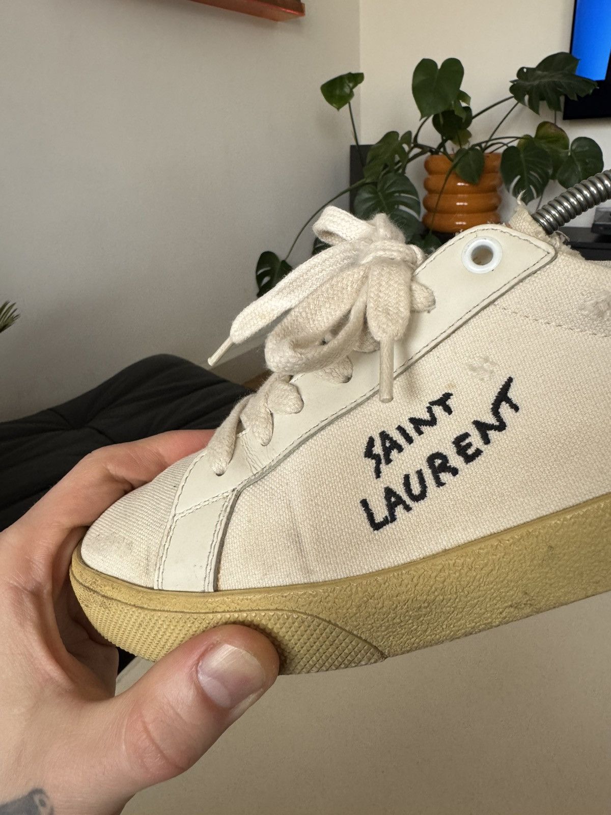 Saint Laurent Paris Saint Laurent Low Top Distressed Logo Designer Sneakers Rare Size US 6.5 / EU 39-40 - 6 Thumbnail