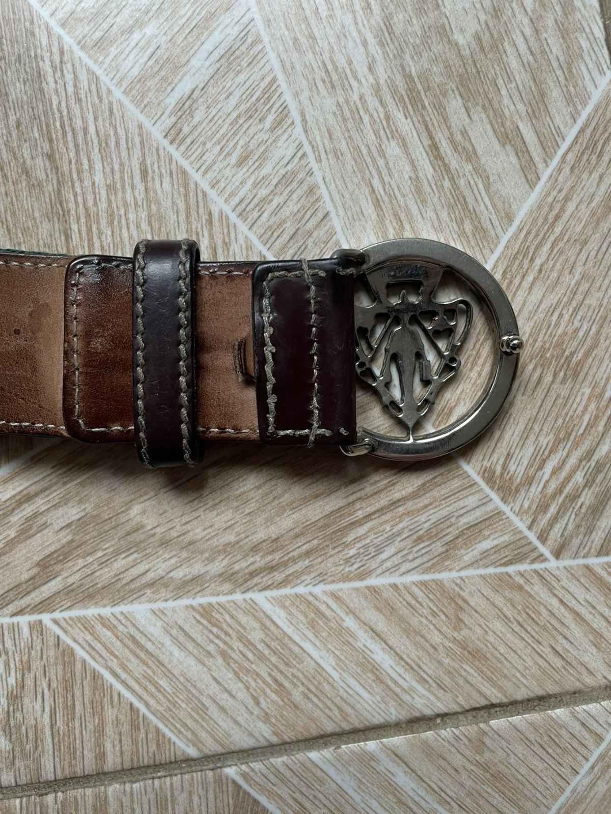 Gucci × Vintage Vintage Designer Gucci Leather Metal Buckle Belt Red Green Size ONE SIZE - 4 Thumbnail