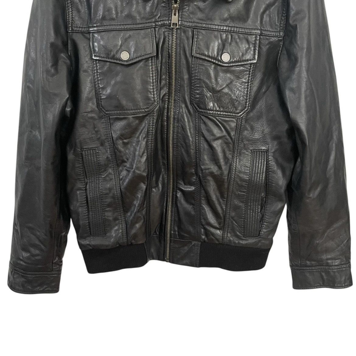 Black Rivet Black Rivet Leather Bomber Jacket w/ Removable Hoodie Medium Size US M / EU 48-50 / 2 - 6 Thumbnail
