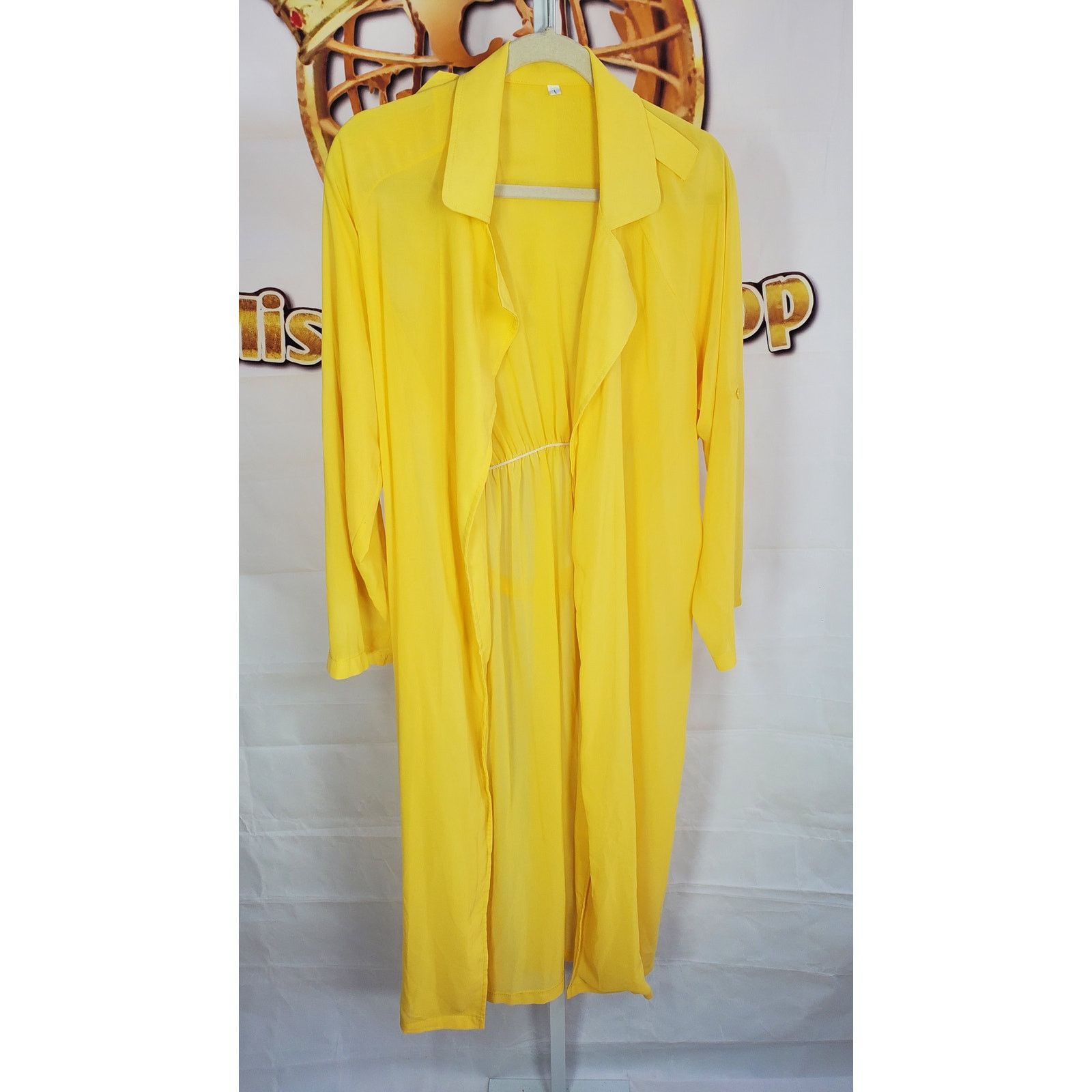 Other Yellow Sheer Belted Long Cover Up Jacket Large Size L / US 10 / IT 46 - 5 Thumbnail