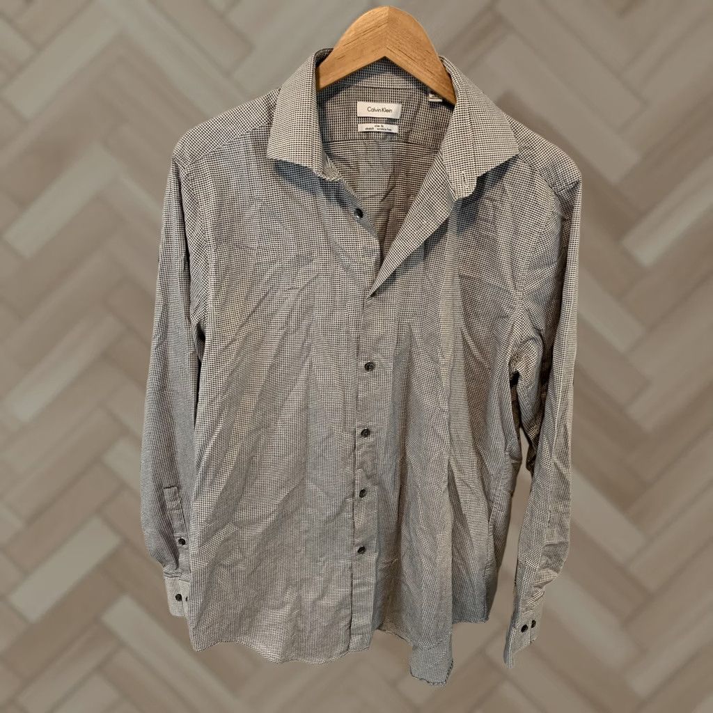 Calvin Klein Calvin Klein CK Slim Fit Plaid Long Sleeve Button Shirt Men's Large Gray White Size US L / EU 52-54 / 3 - 1 Thumbnail