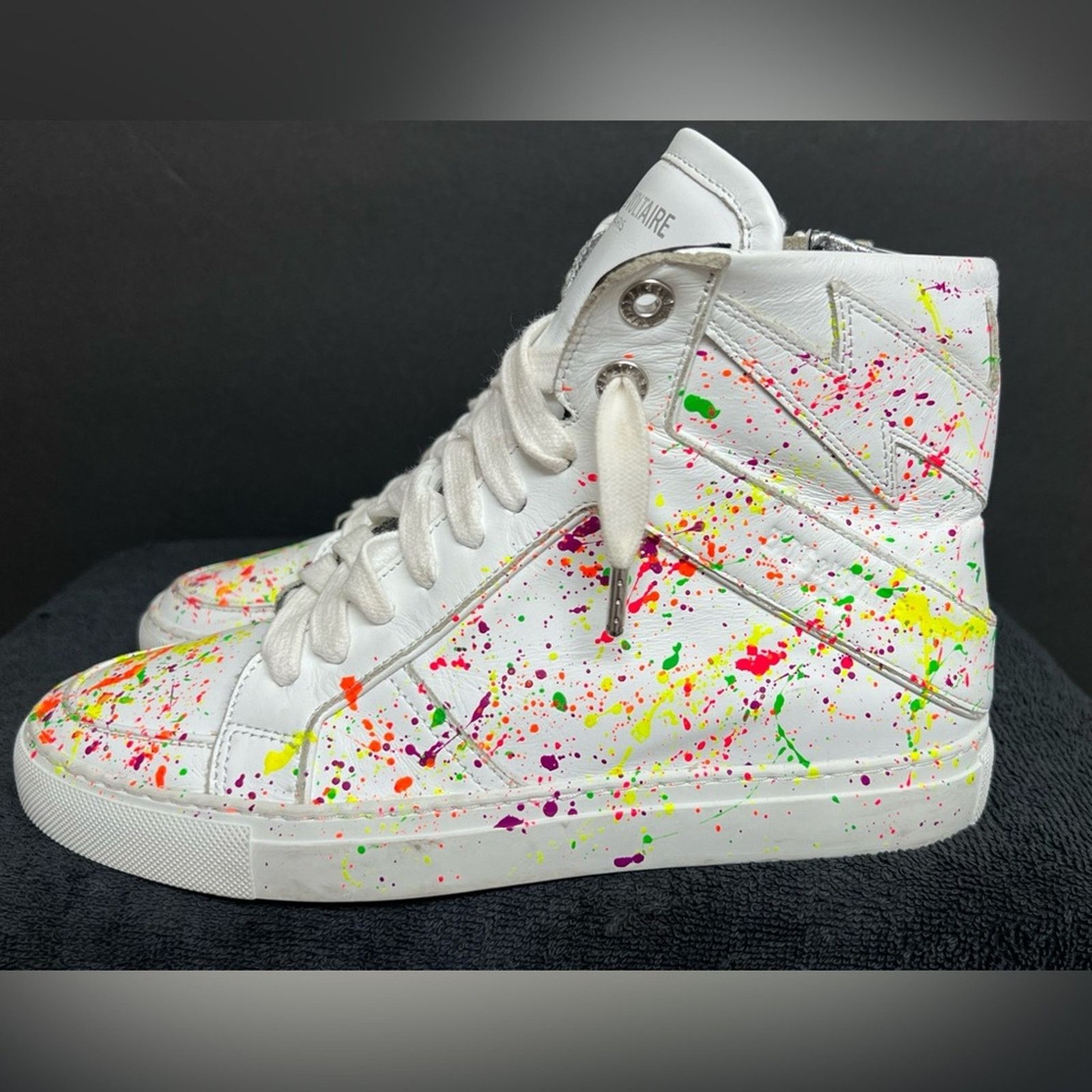Zadig & Voltaire Zadig & Voltaire High Flash Keith Leather Graffiti Sneakers Size US 7 / IT 37 - 1 Thumbnail