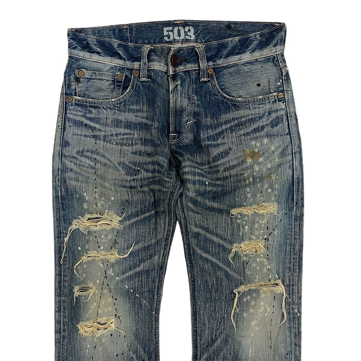 Kapital Flare Jeans Edwin Clawmark Distressed Painted Denim Boot Cut Size US 31 - 3 Thumbnail