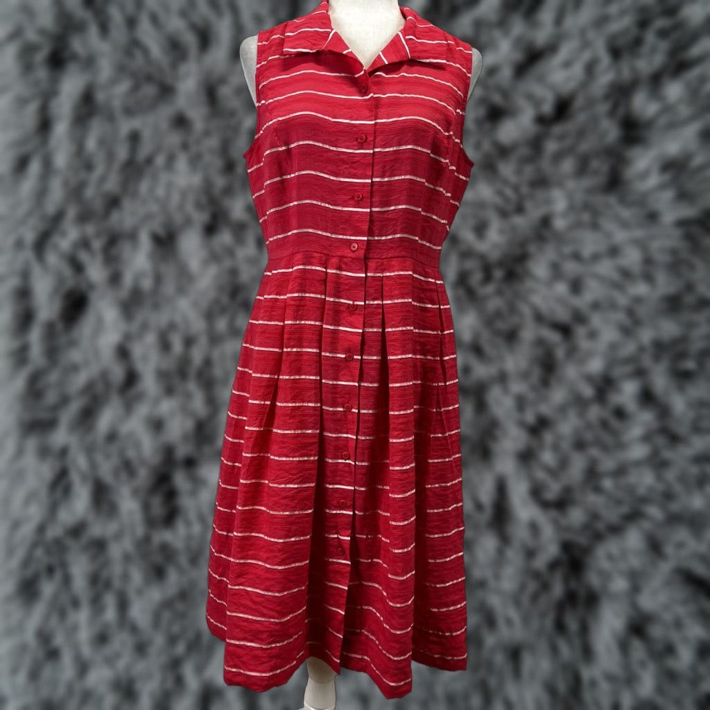 Talbots VINTAGE Talbots Midi Dress 10 Pink Striped Sleeveless Fit & Flare Shirt Womens Size L / US 10 / IT 46 - 1 Thumbnail