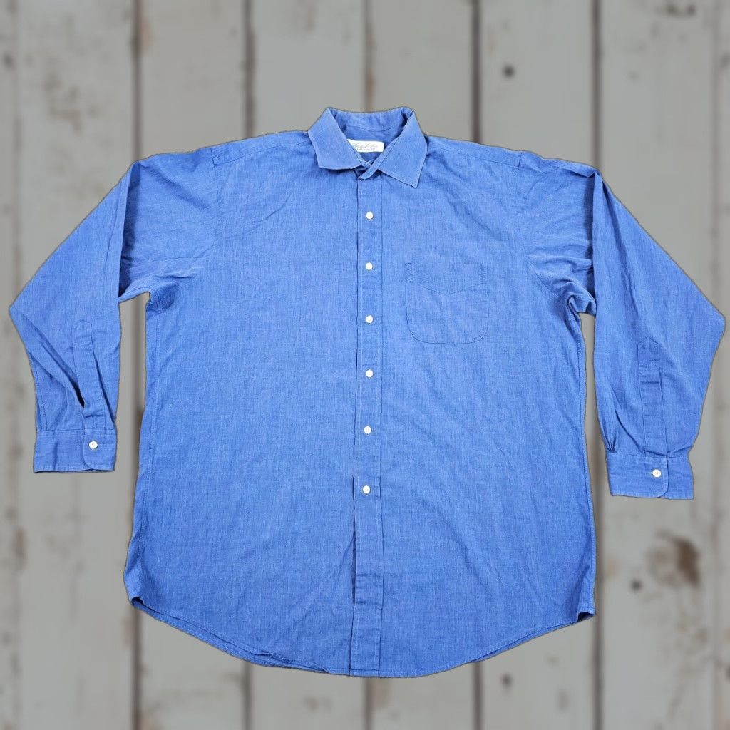 Brooks Brothers VINTAGE Brooks Brothers Button-Up Shirt Mens XL Blue Long Sleeve 100% Cotton Solid Pocket Size US XL / EU 56 / 4 - 1 Thumbnail