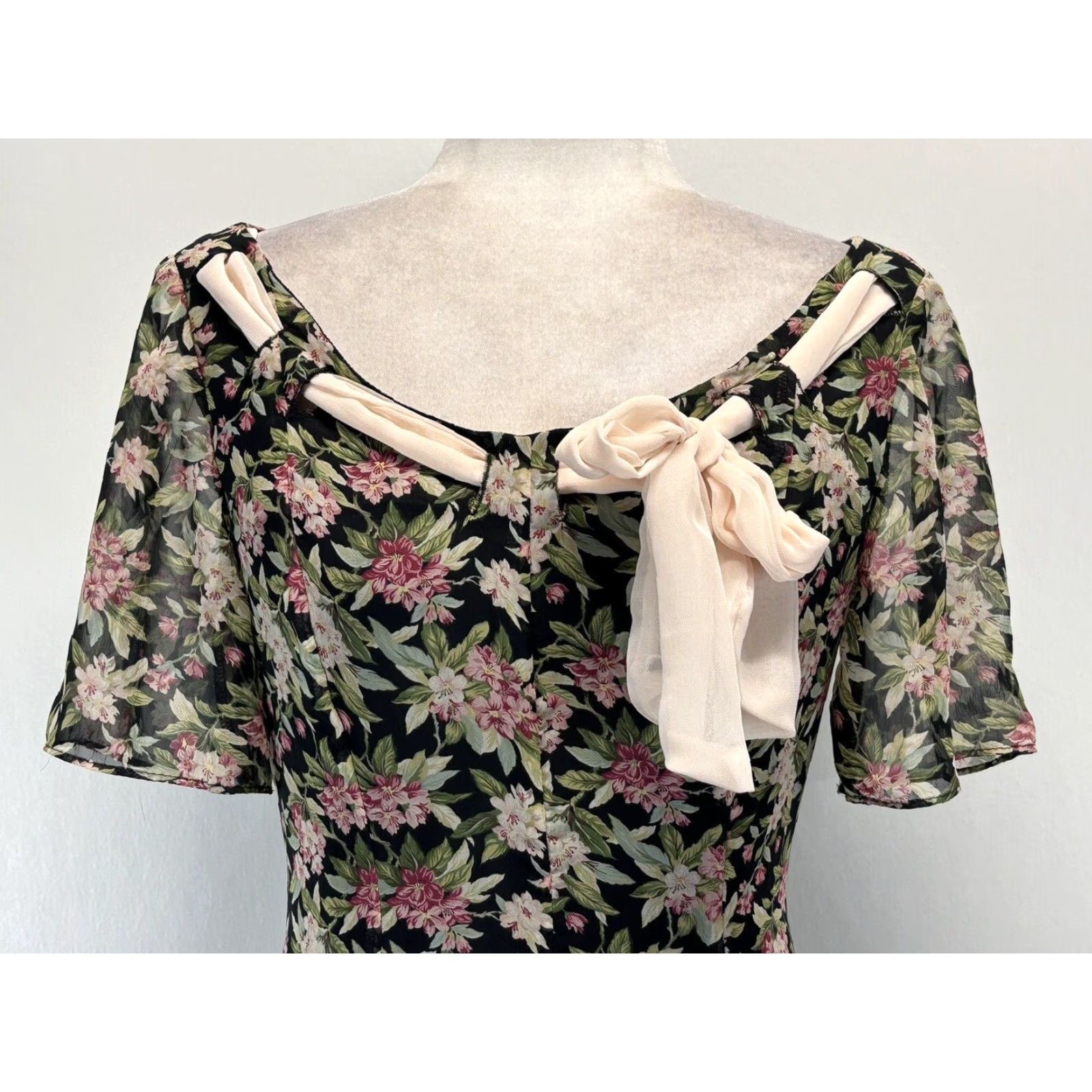 Holt Renfrew VINTAGE Cynthia Rowley x Holt Renfrew Floral Midi Dress Women's 6 Black Prairie Cottagecore 1980s US Mens/Womens Size M / US 6-8 / IT 42-44 - 5 Thumbnail