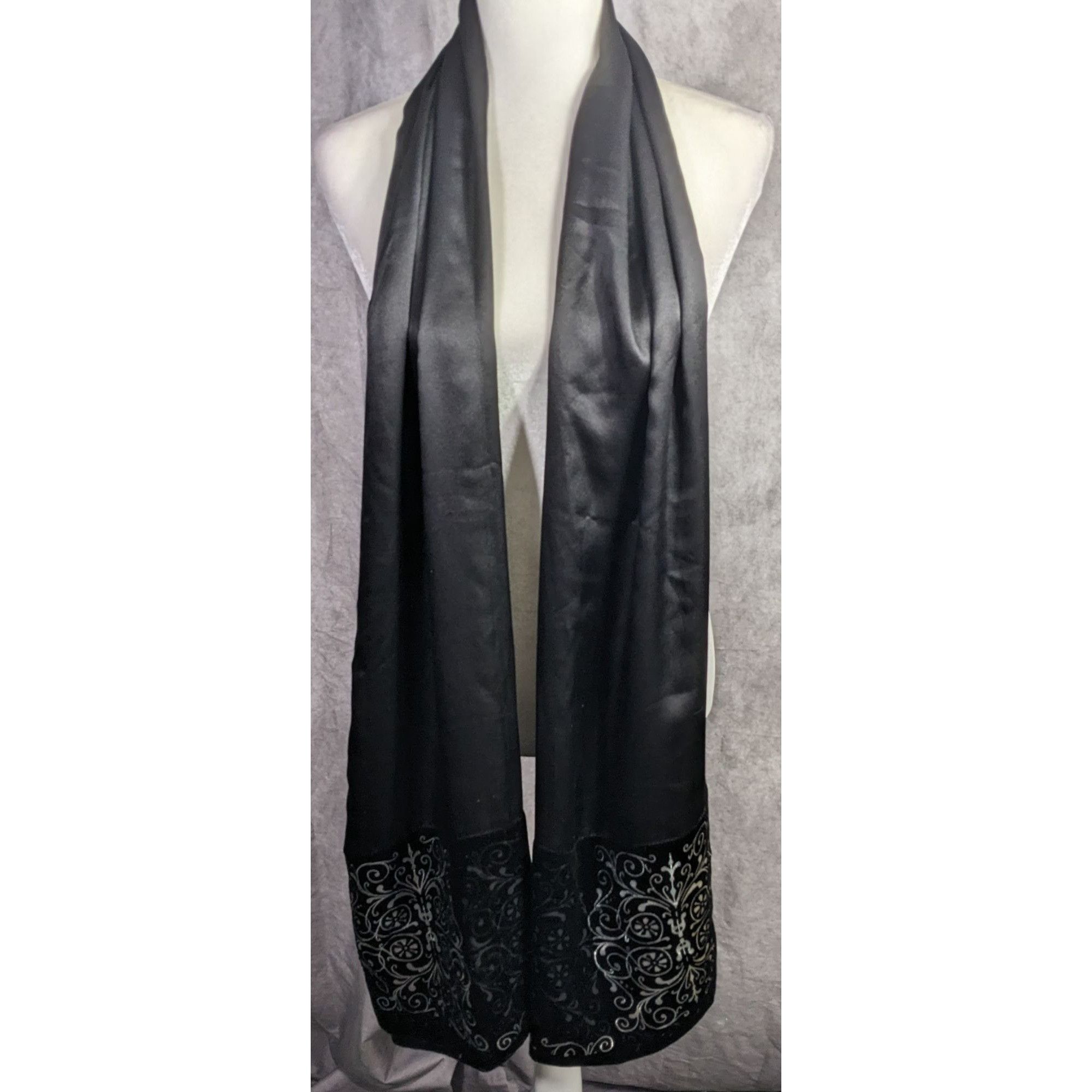 Other Black Gothic Satin & Velvet Scarf With Silver Accents 21x80 Size ONE SIZE - 7 Thumbnail