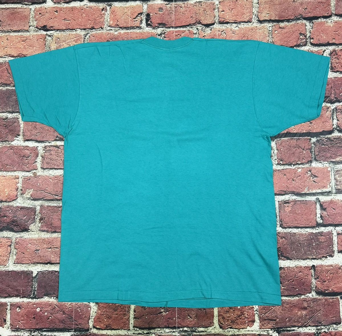 Fruit Of The Loom Vintage Turquoise Blank Selvedge Pocket Tee Single Stitch Size US XXL / EU 58 / 5 - 2 Thumbnail