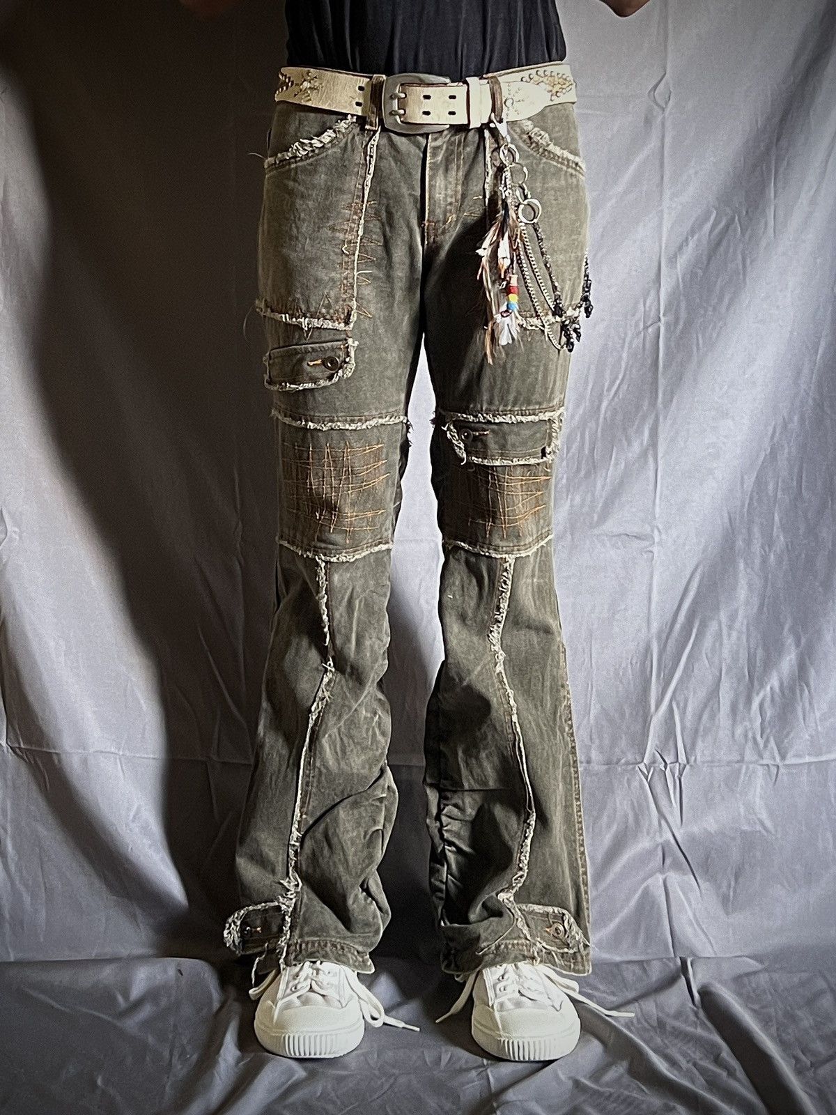 Algonquins ALGONQUINS Archive Y2K Skeleton Distressed Flare Jeans 